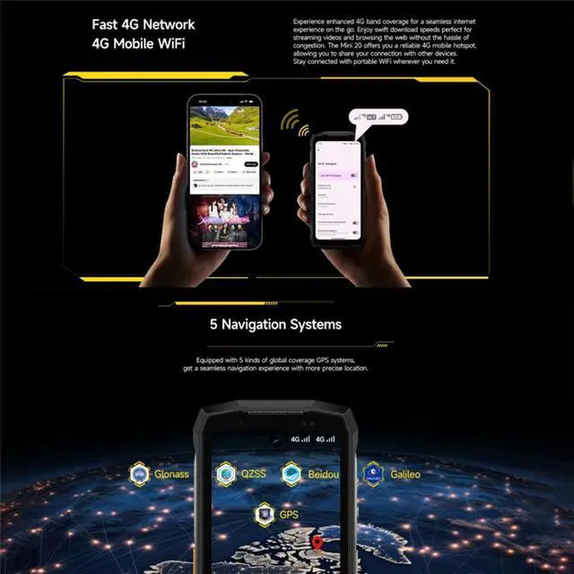 Alt view image 6 of 7 - Ulefone Armor Mini 20, Night Vision, 8GB+256GB, IP68/IP69K Rugged Phone, 4.7 inch Android 14 MediaTek Helio G99 Octa Core, Network: 4G, NFC, OTG (Black)