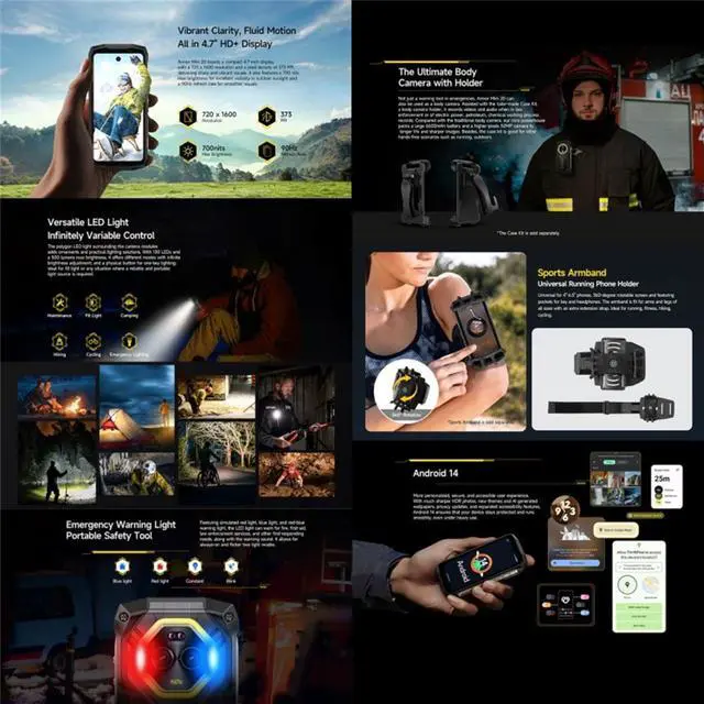 Alt view image 5 of 7 - Ulefone Armor Mini 20, Night Vision, 8GB+256GB, IP68/IP69K Rugged Phone, 4.7 inch Android 14 MediaTek Helio G99 Octa Core, Network: 4G, NFC, OTG (Black)