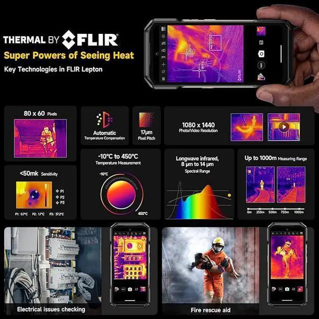 Alt view image 2 of 7 - Ulefone Armor 27T Rugged Phone with Thermal Imaging Camera, 10600mAh 12GB+256GB MTK Helio G99 Android 14, 50MP+64MP Night Vision, 6.78" FHD+ 120Hz, IP68/69K Waterproof Dual SIM Smartphone NFC+Case
