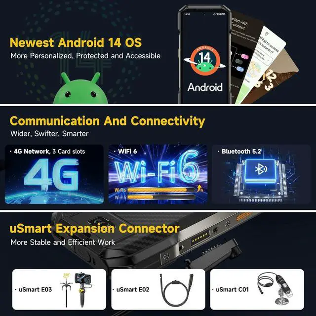 Alt view image 6 of 7 - Ulefone Armor 27T Rugged Phone with Thermal Imaging Camera, 10600mAh 12GB+256GB MTK Helio G99 Android 14, 50MP+64MP Night Vision, 6.78" FHD+ 120Hz, IP68/69K Waterproof Dual SIM Smartphone NFC+Case