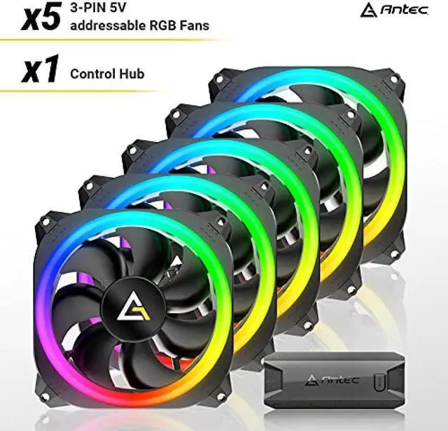 Alt view image 15 of 20 - Antec Prizm 120 ARGB 5 Plus C 120 mm Case Fan with Fan Controller - Pack of 5