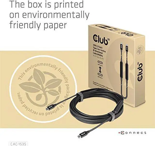 Alt view image 11 of 14 - Club3D USB-C 3.2 Gen2 to USB-C Active Bi-directional Cable 8K60Hz Male/Male 5m/16.4ft Black Adapters