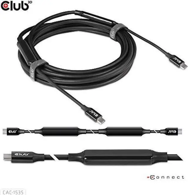 Alt view image 12 of 14 - Club3D USB-C 3.2 Gen2 to USB-C Active Bi-directional Cable 8K60Hz Male/Male 5m/16.4ft Black Adapters