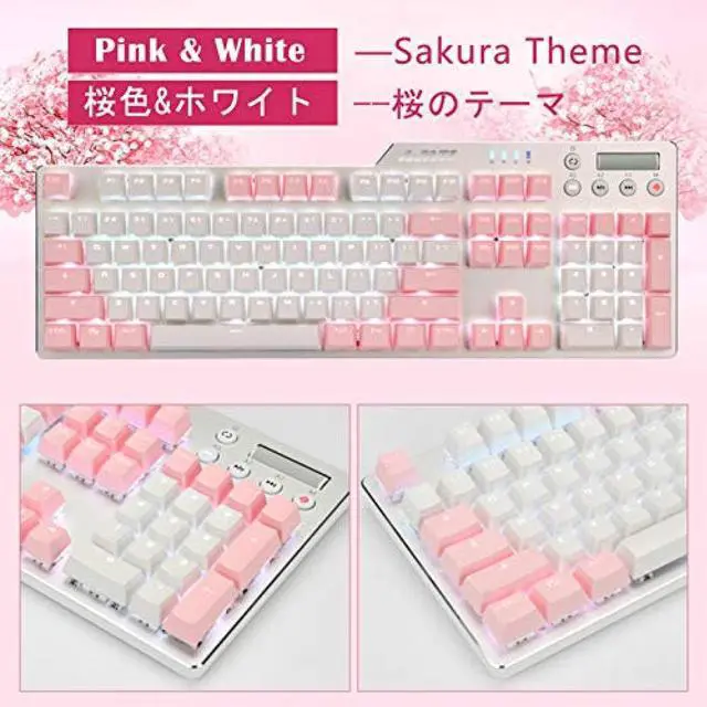 Alt view image 2 of 7 - Ajazz AK35i Mechanical Keyboard Wired Gaming Keyboard White Backlit 2 Colors PBT Buttons Cute Female Keyboard English Arrangement 104 Keys (Sakura & White-Red Axis)