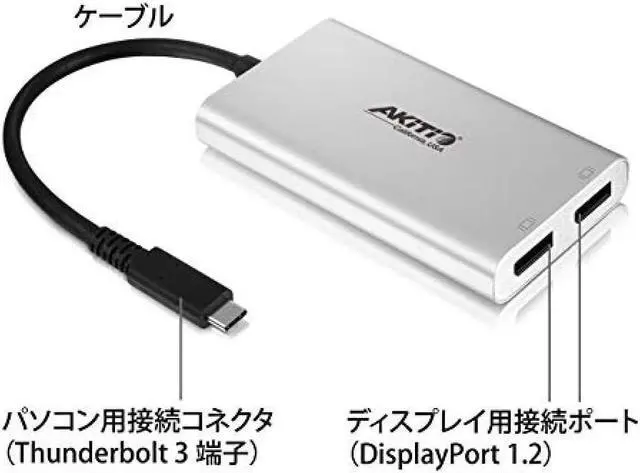 Alt view image 2 of 6 - AKiTiO T3-2DP (Thunderbolt 3 compatible DisPlayPort adapter / 4K 60Hz 2 screen simultaneous output or 5K 60Hz output compatible)