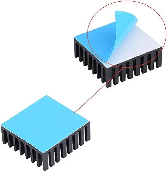Alt view image 2 of 7 - 10 heat sinks with heat sink adhesive sheet Cooling aluminum heat sink for thermal runaway measures Audio fan heat sink Aluminum heat sink CPU Circuit board Applicable to LED amplifier 25X25X10MM