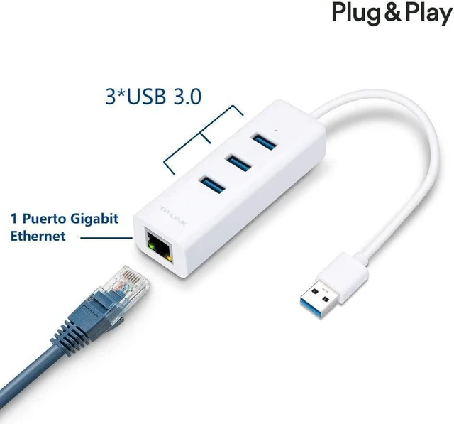 Alt view image 2 of 11 - TP-Link USB3.0 Compatible Giga Wired LAN Adapter + USB3.0 Hub 3 Port Plug & Play UE330