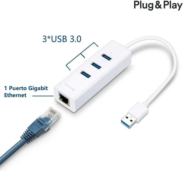 Alt view image 3 of 11 - TP-Link USB3.0 Compatible Giga Wired LAN Adapter + USB3.0 Hub 3 Port Plug & Play UE330