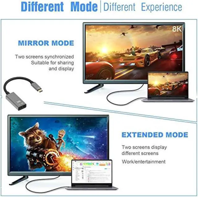 Alt view image 2 of 7 - CABLEDECONN USB C to DisplayPort1.4 8K Cable 7680x4320 DP1.4 8K 60Hz 4K 144Hz HDTV Adapter for New MacBook 2019 2020 Dell XPS (0.25M, USB C to DP, Male to Female)