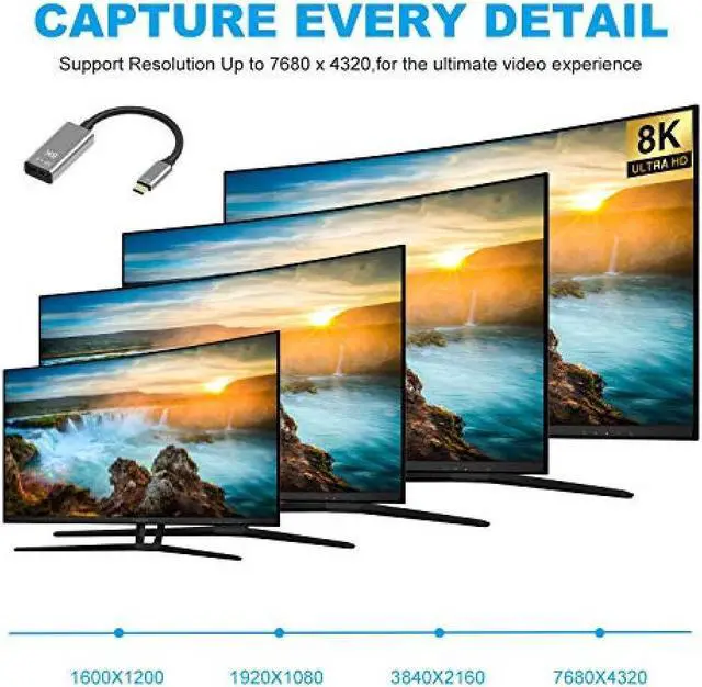 Alt view image 5 of 7 - CABLEDECONN USB C to DisplayPort1.4 8K Cable 7680x4320 DP1.4 8K 60Hz 4K 144Hz HDTV Adapter for New MacBook 2019 2020 Dell XPS (0.25M, USB C to DP, Male to Female)