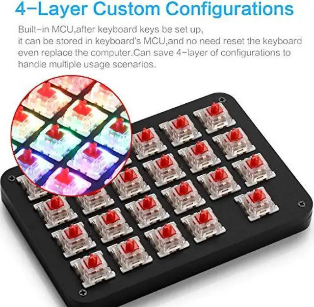 Alt view image 5 of 7 - Fully programmable mechanical keyboard Customizable left hand gaming keyboard 23 key macro key RGB backlight one hand small keyboard shot cut key programmer-friendly DIY keyboard (red axis RGB (black)