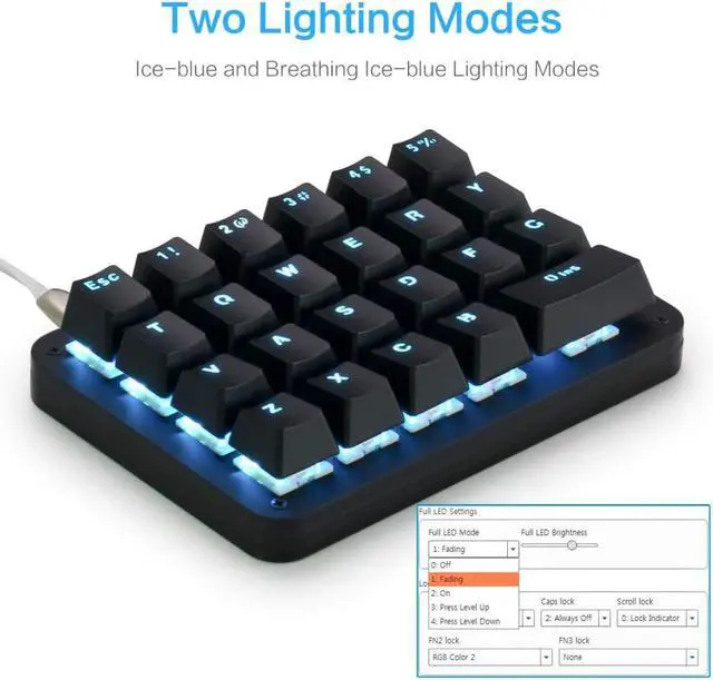 Alt view image 6 of 7 - Fully programmable mechanical keyboard Customizable left hand gaming keyboard 23 key macro key RGB backlight one hand small keyboard shot cut key DIY keyboard for programmers (red axis blue (black))
