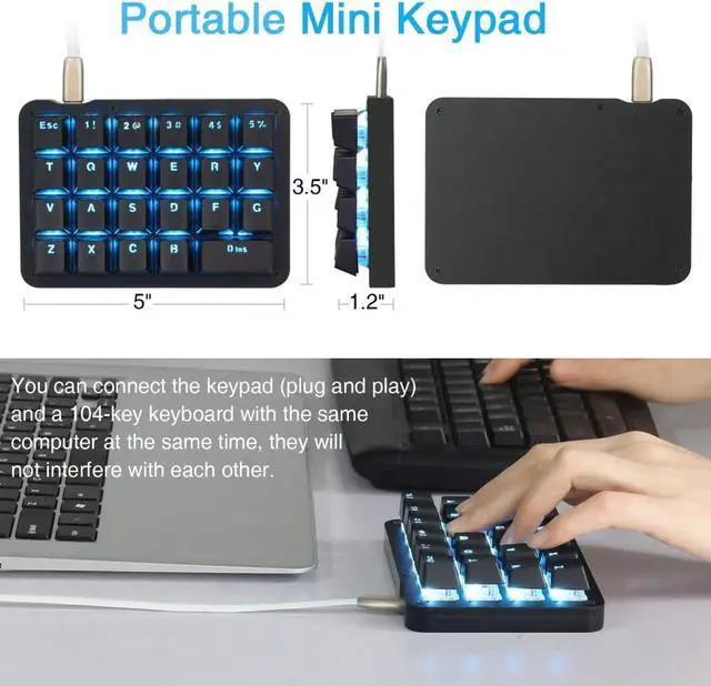 Alt view image 2 of 7 - Fully programmable mechanical keyboard Customizable left hand gaming keyboard 23 key macro key RGB backlight one hand small keyboard shot cut key DIY keyboard for programmers (red axis blue (black))