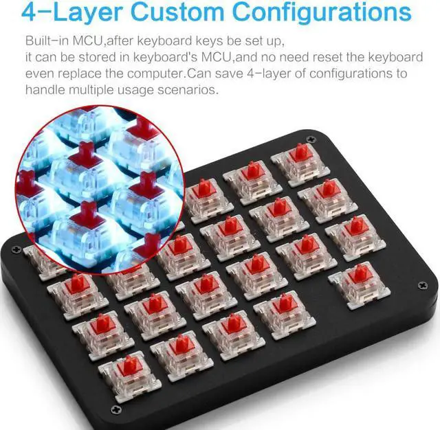 Alt view image 5 of 7 - Fully programmable mechanical keyboard Customizable left hand gaming keyboard 23 key macro key RGB backlight one hand small keyboard shot cut key DIY keyboard for programmers (red axis blue (black))