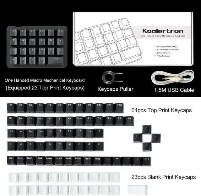 Alt view image 7 of 7 - Fully programmable mechanical keyboard Customizable left hand gaming keyboard 23 key macro key RGB backlight one hand small keyboard shot cut key DIY keyboard for programmers (red axis blue (black))