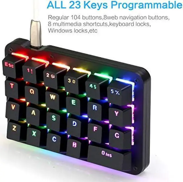 Alt view image 2 of 7 - Fully programmable mechanical keyboard Customizable left hand gaming keyboard 23 key macro key RGB backlight one hand small keyboard shot cut key DIY keyboard for programmers (blue axis RGB (black))