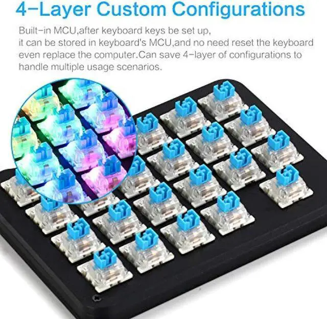 Alt view image 4 of 7 - Fully programmable mechanical keyboard Customizable left hand gaming keyboard 23 key macro key RGB backlight one hand small keyboard shot cut key DIY keyboard for programmers (blue axis RGB (black))