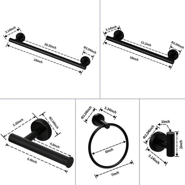 Alt view image 4 of 7 - 6 Piece Bathroom Towel Rack Set Wall Mount