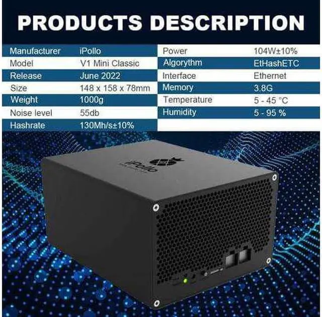 Alt view image 4 of 5 - iPollo V1 Mini Classic ETC Miner, New iPollo 130MH/s Ethereum ETC Miner with PSU, Digital Currency ETC ZIL ETP EXP Silence and Small Mining Machine