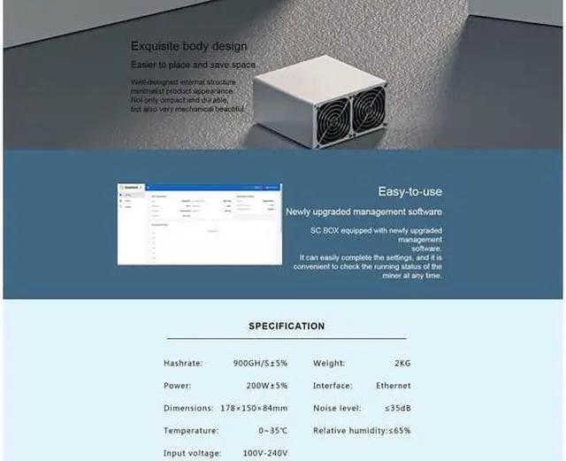Alt view image 5 of 5 - SC BOX (With PSU) 900Gh/s Simple Mining Machine Low Noise Miner Small Home Riching