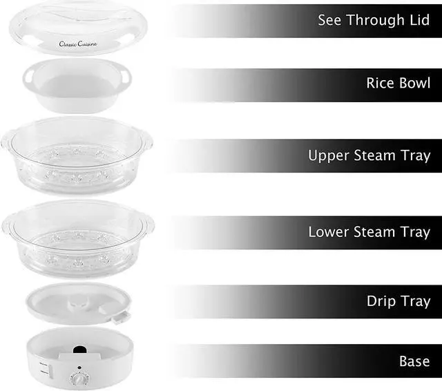 Alt view image 4 of 7 - Vegetable Steamer Rice Cooker- 6.3 Quart Electric Steam Appliance with Timer for Healthy Fish, Eggs, Vegetables, Rice, Baby Food by Classic Cuisine, 11"D x 11"W x 12.25"H