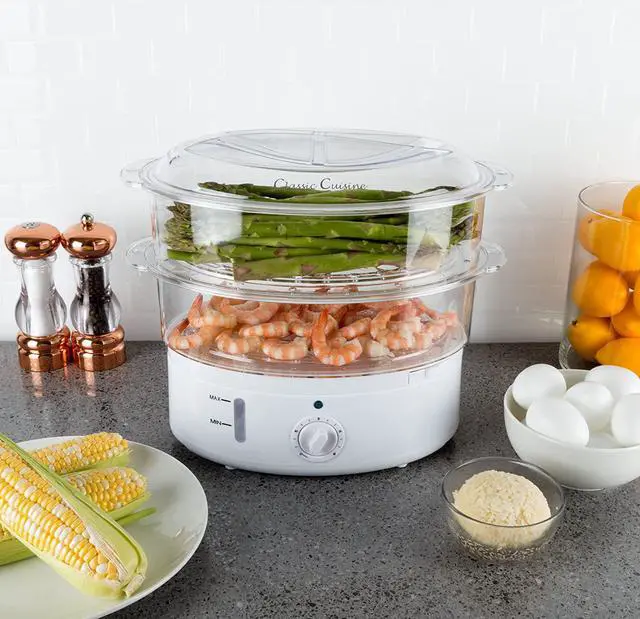 Alt view image 3 of 7 - Vegetable Steamer Rice Cooker- 6.3 Quart Electric Steam Appliance with Timer for Healthy Fish, Eggs, Vegetables, Rice, Baby Food by Classic Cuisine, 11"D x 11"W x 12.25"H