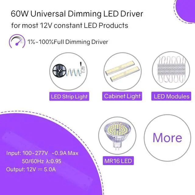 Alt view image 4 of 7 - 100W Dimmable LED Driver Transformer, Power Supply 100-277V AC to 12V DC, 8.3A, Compatible with Lutron Leviton Dimmers, for LED Strip Lights, Constant Voltage LED Projects, UL-Listed