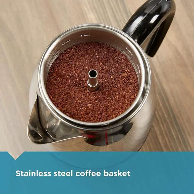 Alt view image 3 of 7 - Farberware Electric Coffee Percolator, FCP240, Stainless Steel Basket, Automatic Keep Warm, No-Drip Spout, 4 Cup