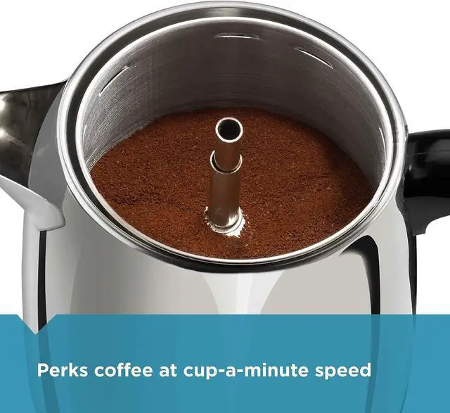 Alt view image 6 of 7 - Farberware Electric Coffee Percolator, FCP240, Stainless Steel Basket, Automatic Keep Warm, No-Drip Spout, 4 Cup