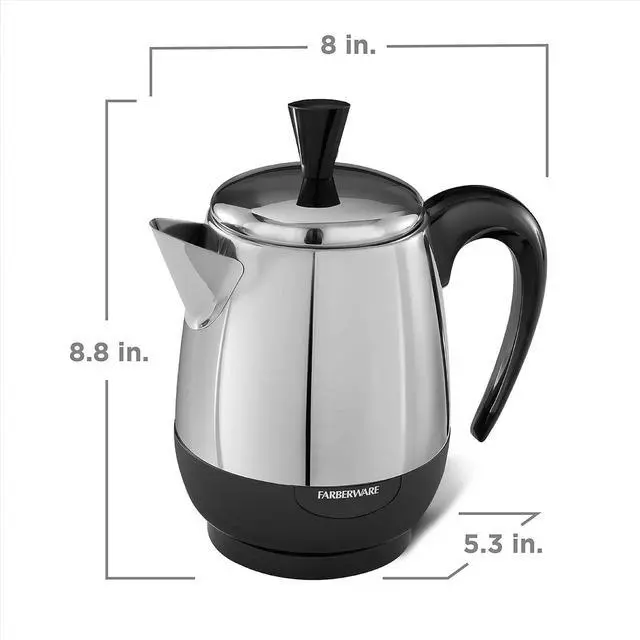 Alt view image 7 of 7 - Farberware Electric Coffee Percolator, FCP240, Stainless Steel Basket, Automatic Keep Warm, No-Drip Spout, 4 Cup