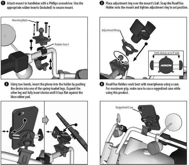 Alt view image 6 of 6 - ARKON Mounts RoadVise Motorcycle Phone Mount Cell Phone Holder for Smartphones-RV127
