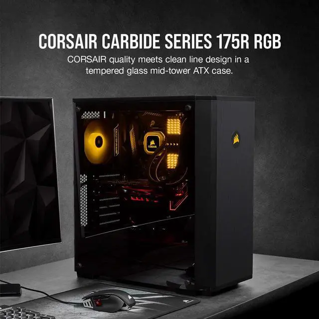 Alt view image 12 of 14 - CORSAIR Carbide Series 175R RGB Tempered Glass Mid-Tower ATX Gaming Case, Black - CC-9011171-WW