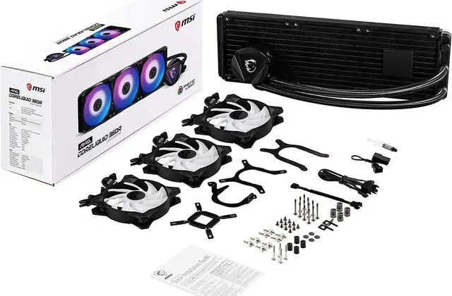 Alt view image 7 of 8 - MSI MAG Series CORELIQUID 360R, ARGB CPU Liquid Cooler (AIO): Rotatable Blockhead Design, 360mm Radiator, Triple 120mm ARGB PWM Fans LGA 1700 / AM5 Compatible