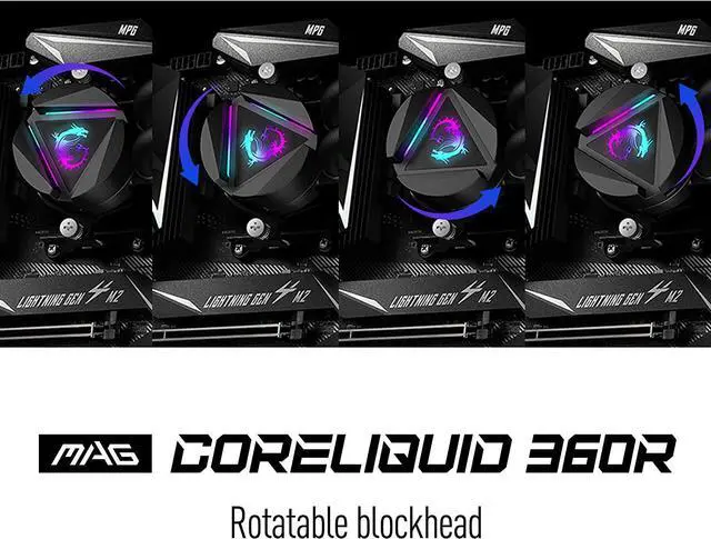 Alt view image 8 of 8 - MSI MAG Series CORELIQUID 360R, ARGB CPU Liquid Cooler (AIO): Rotatable Blockhead Design, 360mm Radiator, Triple 120mm ARGB PWM Fans LGA 1700 / AM5 Compatible