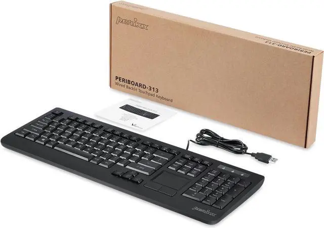 Alt view image 5 of 6 - Perixx Periboard-313 Wired USB Backlit Keyboard with Touchpad, Full Size Layout, 3 Level LED Backlit Design, Black, US English Layout (11445)