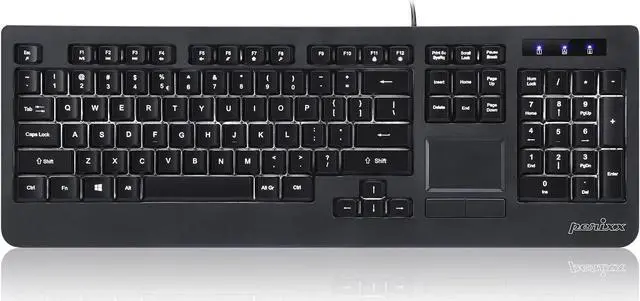 Main image of Perixx Periboard-313 Wired USB Backlit Keyboard with Touchpad, Full Size Layout, 3 Level LED Backlit Design, Black, US English Layout (11445)