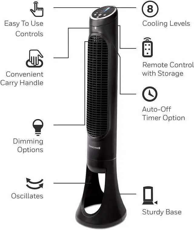Alt view image 13 of 20 - Honeywell QuietSet 8-Speed Whole-Room Tower Fan 10W x 40H Black HYF290B
