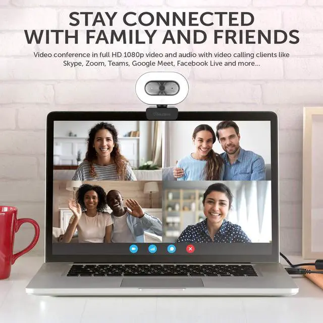 Alt view image 2 of 6 - Aluratek 1080p HD Webcam with Ring Light, Auto Focus and Directional Noise Cancelling Mic, Universally Compatible, LED Adjustable Ring Light