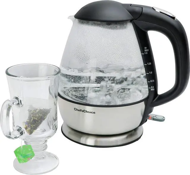 Main image of Chef'sChoice 680 Cordless Electric Glass Kettle In Brushed Stainless Steel Includes Illuminated On Off Switch Auto Shut Off & Boil Dry Shut Off Protection, 1.5-Liter, Silver