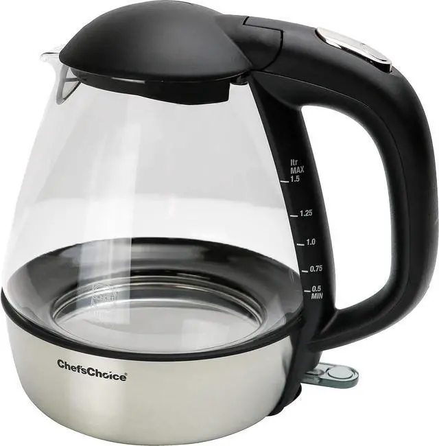 Alt view image 6 of 7 - Chef'sChoice 680 Cordless Electric Glass Kettle In Brushed Stainless Steel Includes Illuminated On Off Switch Auto Shut Off & Boil Dry Shut Off Protection, 1.5-Liter, Silver