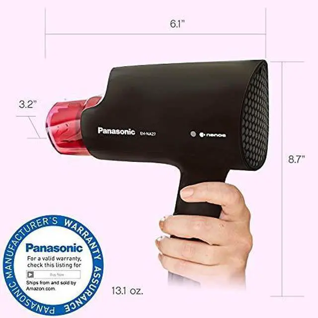 Alt view image 7 of 7 - nanoe Compact Hair Dryer for Healthy-Looking Hair, 1400W Portable, Folding Handling and Quickdry Nozzle for Fast Drying EH-NA27-K (Black/Pink)