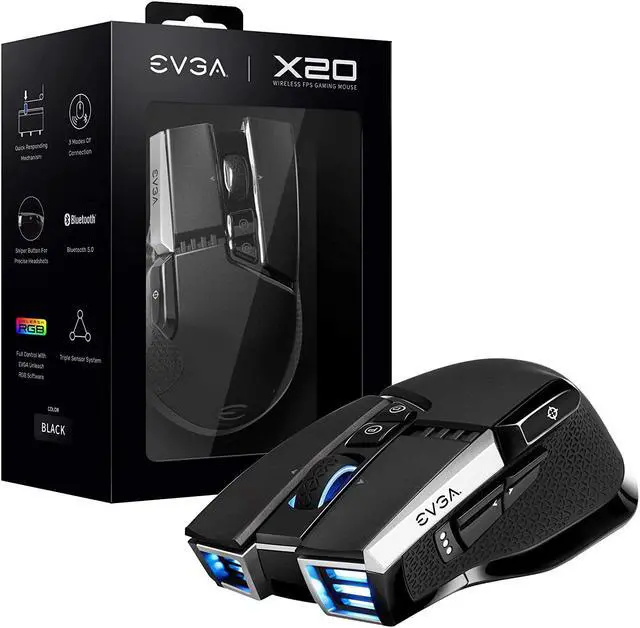 Alt view image 17 of 17 - EVGA X20 Gaming Mouse, Wireless, Black, Customizable, 16,000 DPI, 5 Profiles, 10 Buttons, Ergonomic 903-T1-20BK-KR