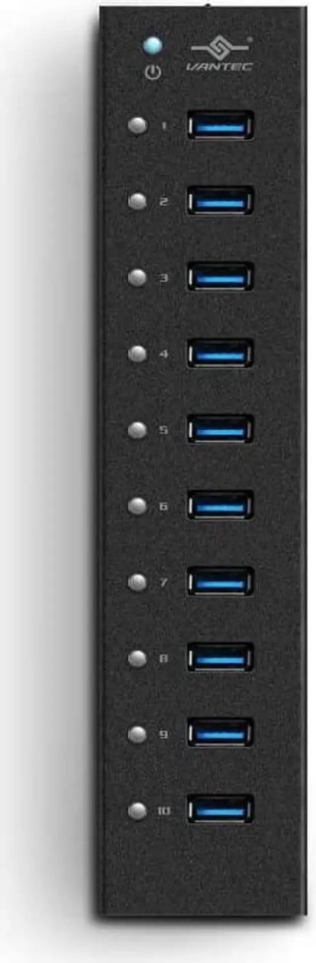 Alt view image 2 of 7 - Vantec 10-Port USB 3.0 Hub, Aluminum, Full Powered, Mountable, with All Ports Data & Charging Up to 1.5A, BC 1.2, Premium 12V/5A, 60W Power Adapter (UGT-AH110U3-BK),Black