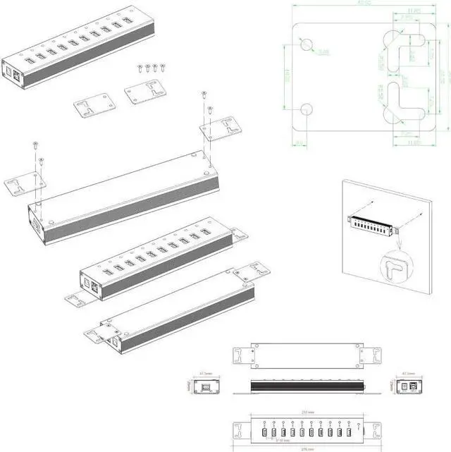 Alt view image 6 of 7 - Vantec 10-Port USB 3.0 Hub, Aluminum, Full Powered, Mountable, with All Ports Data & Charging Up to 1.5A, BC 1.2, Premium 12V/5A, 60W Power Adapter (UGT-AH110U3-BK),Black