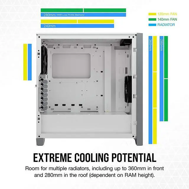 Alt view image 10 of 12 - Corsair 4000D Airflow CC-9011201-WW White Steel / Plastic / Tempered Glass ATX Mid Tower Computer Case