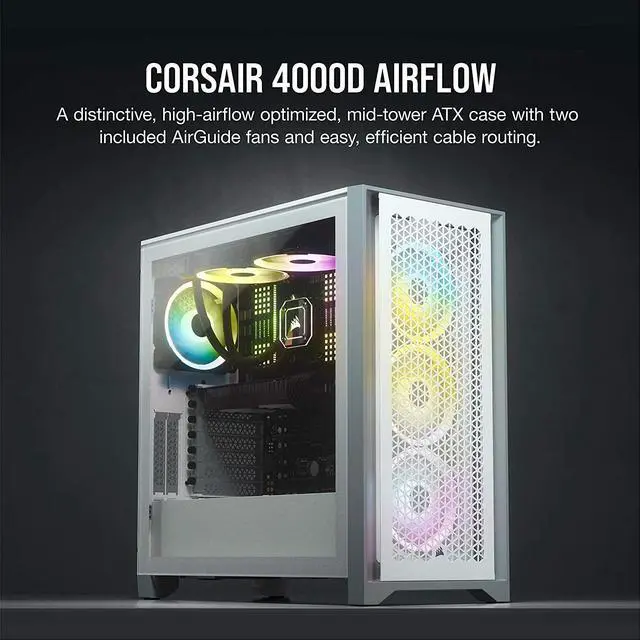 Alt view image 11 of 12 - Corsair 4000D Airflow CC-9011201-WW White Steel / Plastic / Tempered Glass ATX Mid Tower Computer Case