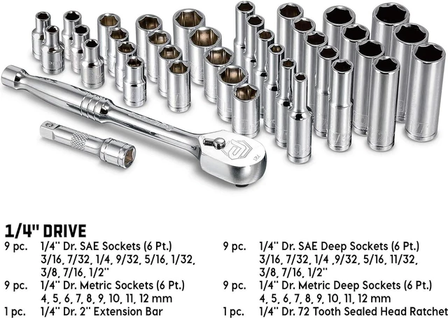 Alt view image 3 of 6 - Alltrade 642450 1/4" Dr Mechanics Socket Set, 38 Piece