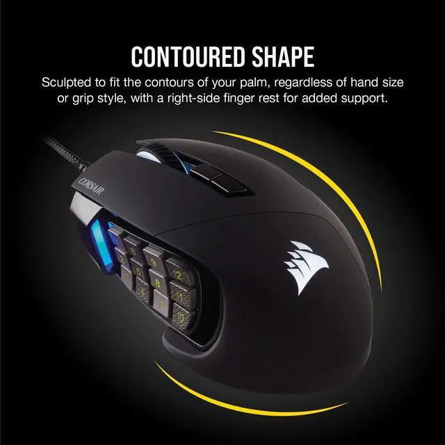 Alt view image 7 of 12 - Corsair SCIMITAR RGB ELITE CH-9304211-NA Black 17 Buttons 1 x Wheel USB 2.0 Type-A Wired Optical MOBA/MMO Gaming Mouse, Backlit RGB LED