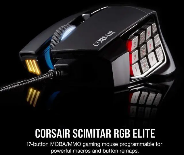 Alt view image 11 of 12 - Corsair SCIMITAR RGB ELITE CH-9304211-NA Black 17 Buttons 1 x Wheel USB 2.0 Type-A Wired Optical MOBA/MMO Gaming Mouse, Backlit RGB LED