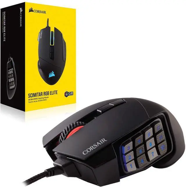Alt view image 12 of 12 - Corsair SCIMITAR RGB ELITE CH-9304211-NA Black 17 Buttons 1 x Wheel USB 2.0 Type-A Wired Optical MOBA/MMO Gaming Mouse, Backlit RGB LED